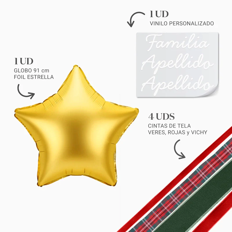 Globo Estrella Oro XL con Telas Familia 2 Apellidos Vinilo Blanco - Image 6