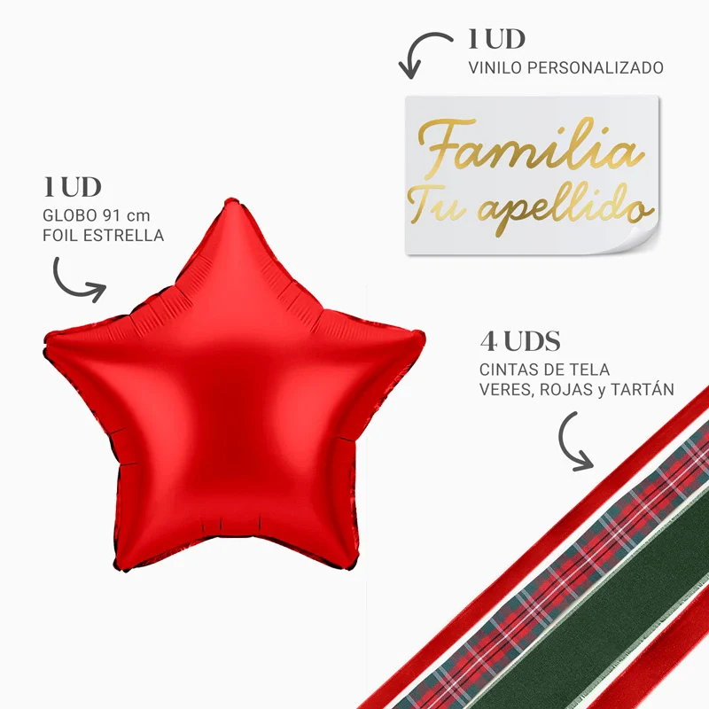 Globo Estrella Rojo XL con Telas Familia 1 Apellido Vinilo Oro - Image 5