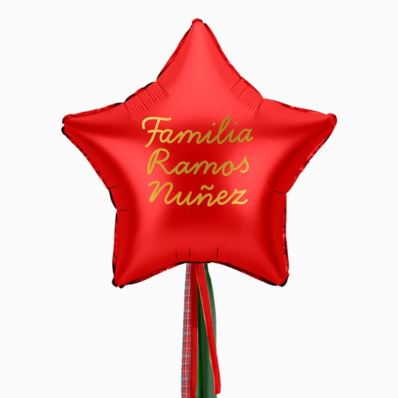 Globo Estrella Rojo XL con Telas Familia 2 Apellidos Vinilo Oro