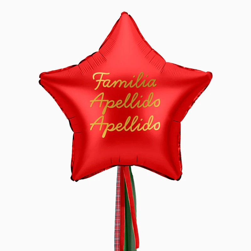 Globo Estrella Rojo XL con Telas Familia 2 Apellidos Vinilo Oro - Image 3