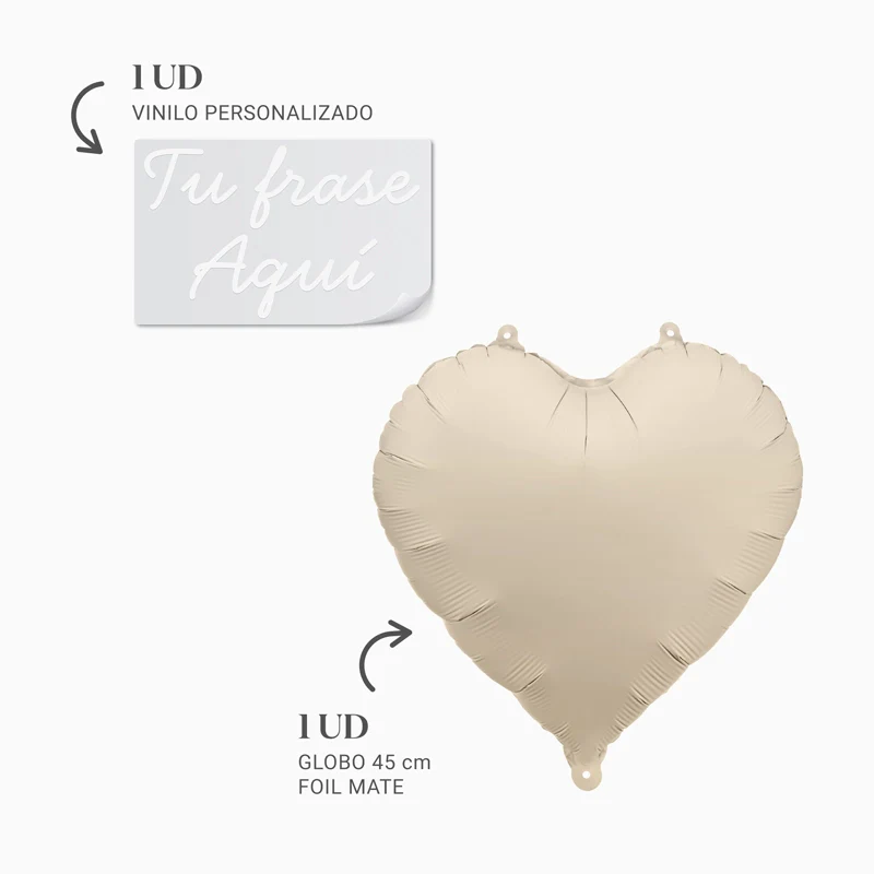 Globo Foil Mate 45 cm Corazón Crema Personalizado Frase Vinilo Blanco - Image 3