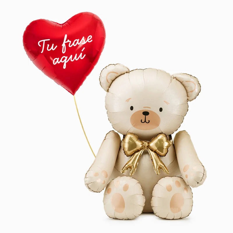 Globo Foil 45 cm Corazón Rojo + Globo Foil Oso Crema Frase Personalizado Vinilo Blanco - Image 3