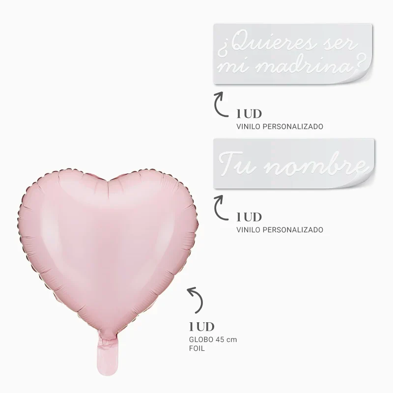 Globo Foil 45 cm Corazón Rosa Personalizado ¿Quieres ser mi Madrina? Vinilo Blanco - Image 3