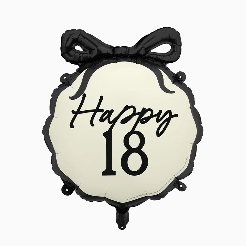 Globo Foil Ø 45 cm Redondo Negro y Crema 'Happy 18'