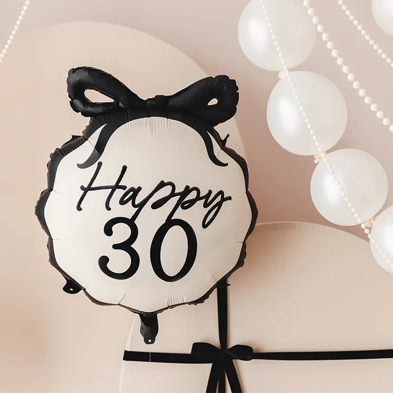 Globo Foil Ø 45 cm Redondo Negro y Crema 'Happy 30' - Image 2