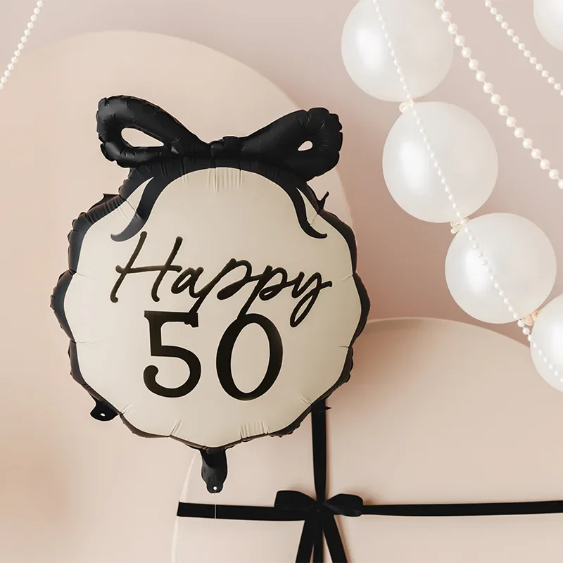 Globo Foil 45 cm Redondo Negro y Crema "Happy 50" - Image 2