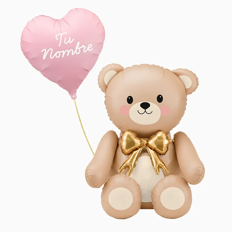 Globo Foil Corazón Rosa Pastel + Globo Foil Oso Crema Nombre Personalizado Vinilo Blanco - Image 2