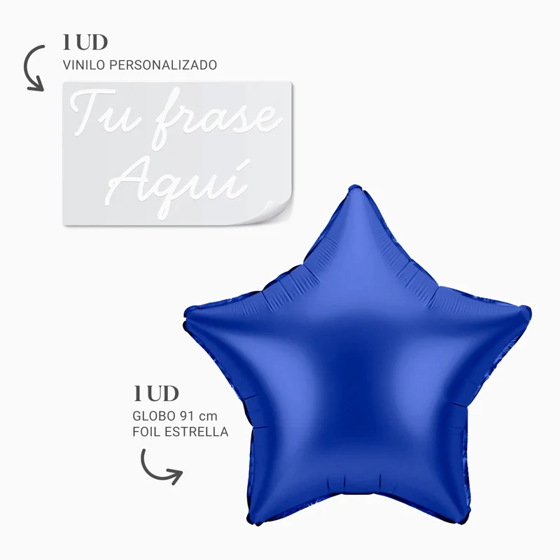 Globo Foil Estrella XL Azul Personalizado Frase Vinilo Blanco - Image 4