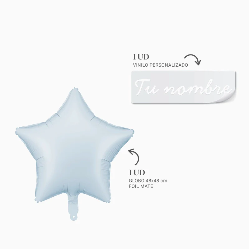 Globo Foil Mate Estrella Azul Pastel Personalizado Nombre Vinilo Blanco - Image 3