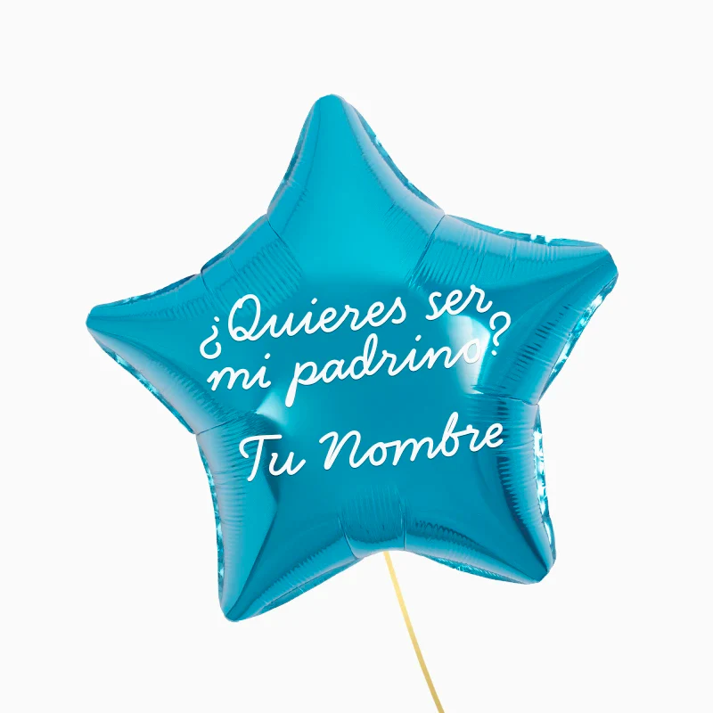 Globo Foil Estrella Azul Personalizado ¿Quieres ser mi Padrino? Vinilo Blanco - Image 2