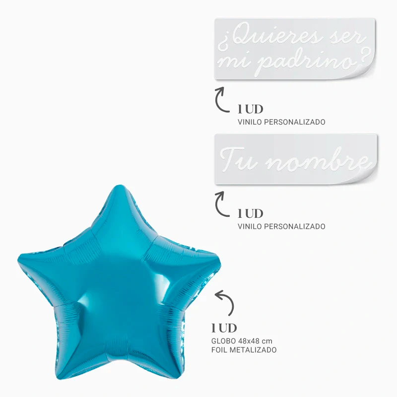 Globo Foil Estrella Azul Personalizado ¿Quieres ser mi Padrino? Vinilo Blanco - Image 3