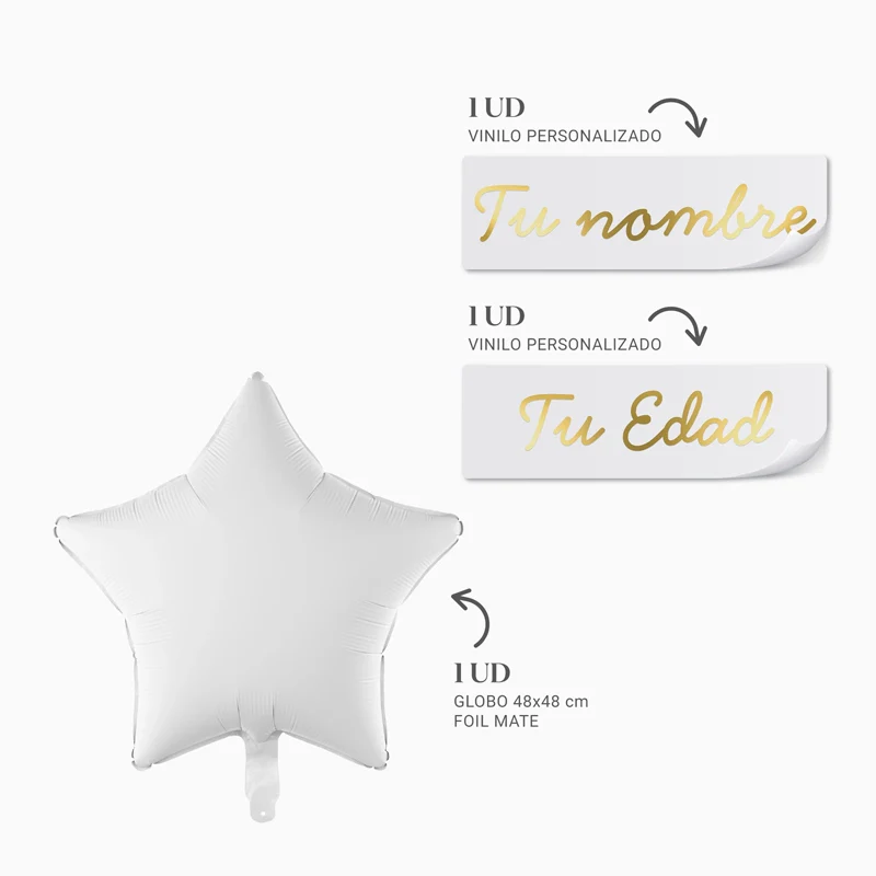 Globo Foil Estrella Blanco Personalizado Nombre y Edad Vinilo Oro - Image 3