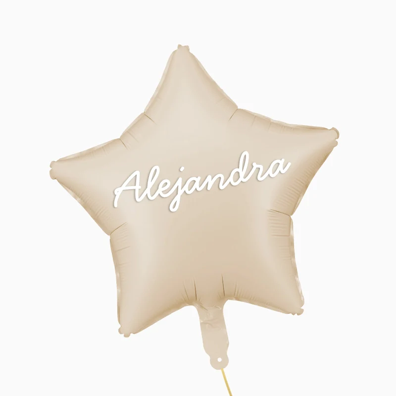 Globo Foil Mate Estrella Crema Personalizado Nombre Vinilo Blanco