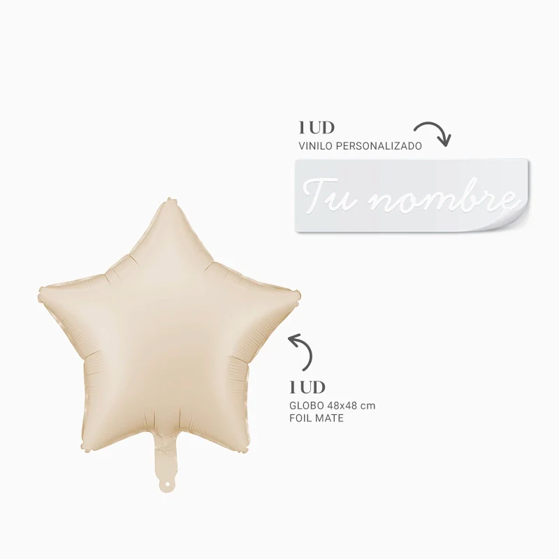 Globo Foil Mate Estrella Crema Personalizado Nombre Vinilo Blanco - Image 3