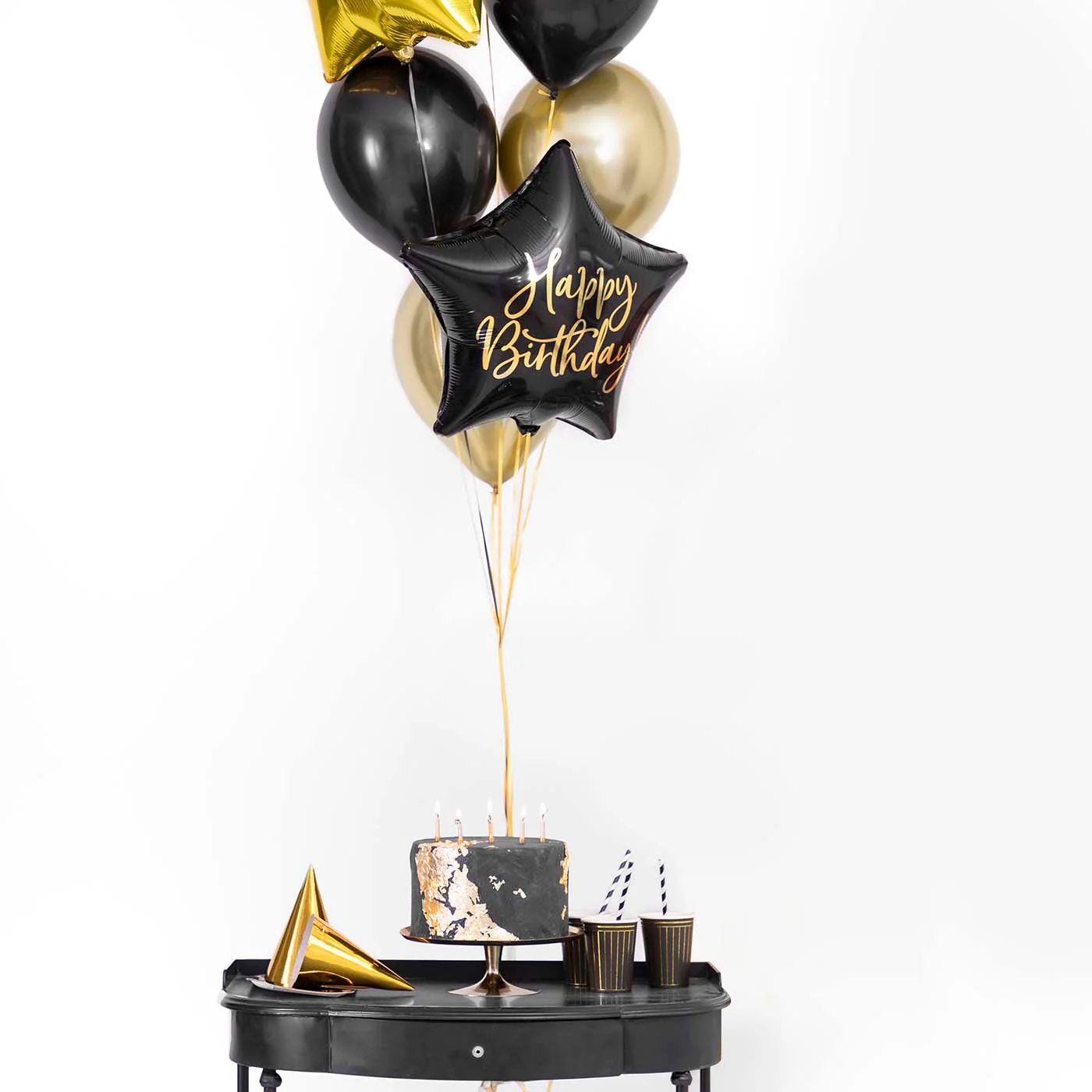 Globo Foil Estrella "Happy Birthday" Negro - Image 3