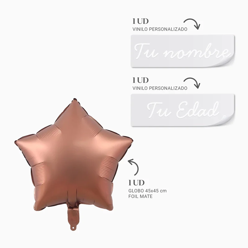 Globo Foil Estrella Marrón Personalizado Nombre y Edad Vinilo Blanco - Image 3