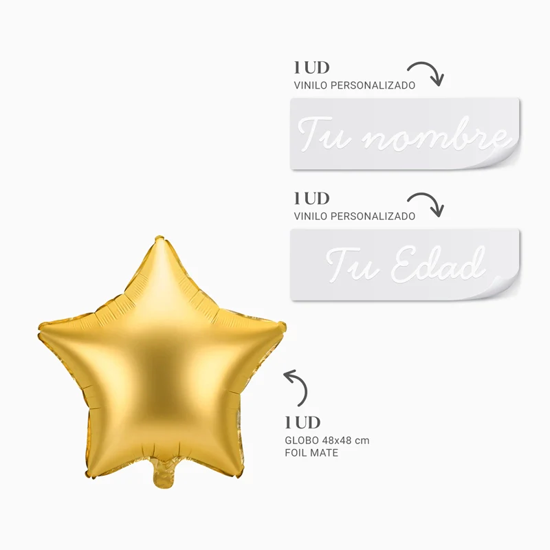 Globo Foil Estrella Oro Personalizado Nombre y Edad Vinilo Blanco - Image 3
