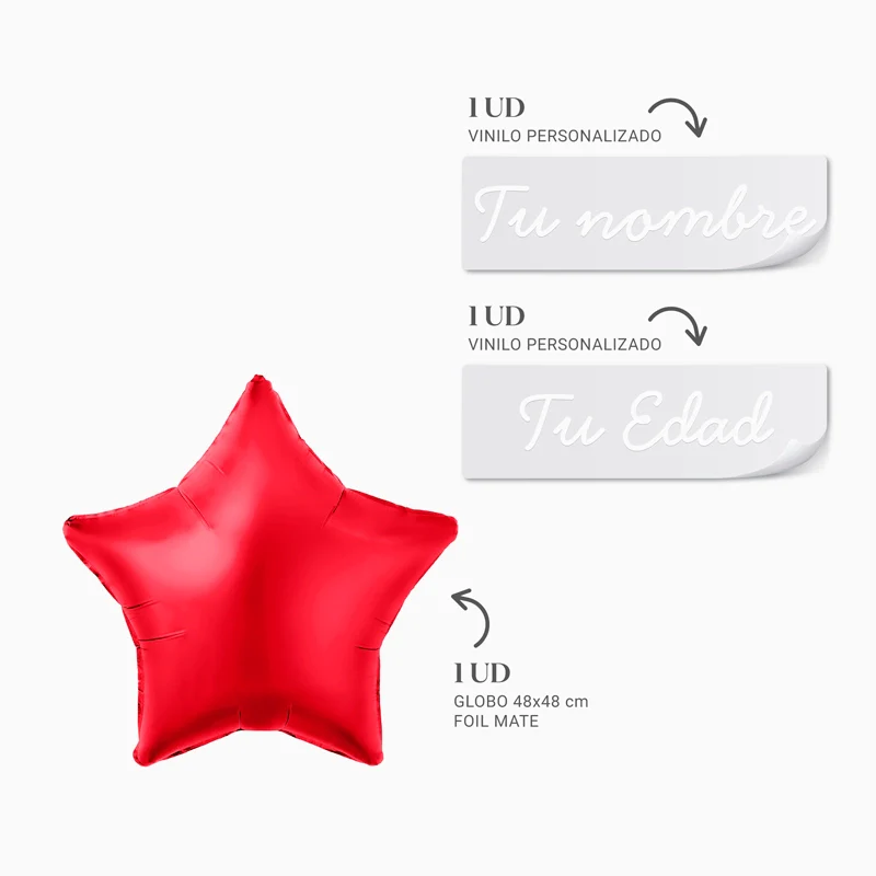Globo Foil Estrella Rojo Personalizado Nombre y Edad Vinilo Blanco - Image 3