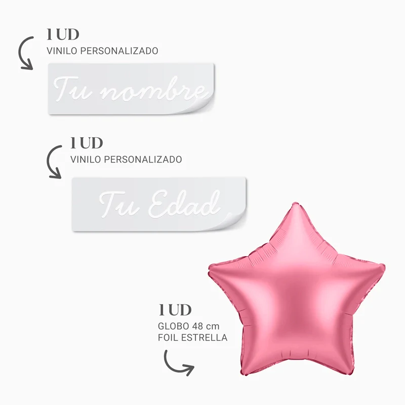 Globo Foil Estrella Rosa Personalizado Nombre y Edad Vinilo Blanco - Image 3