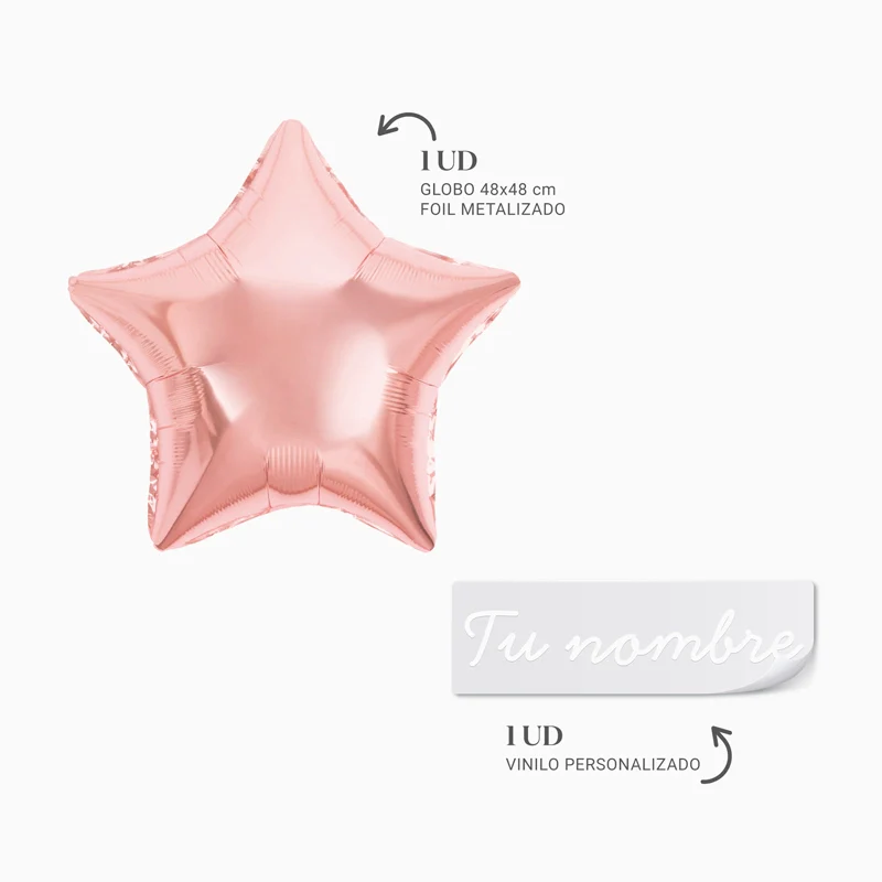 Globo Foil Estrella Rosa Personalizado Bienvenida a Casa Vinilo Blanco - Image 3