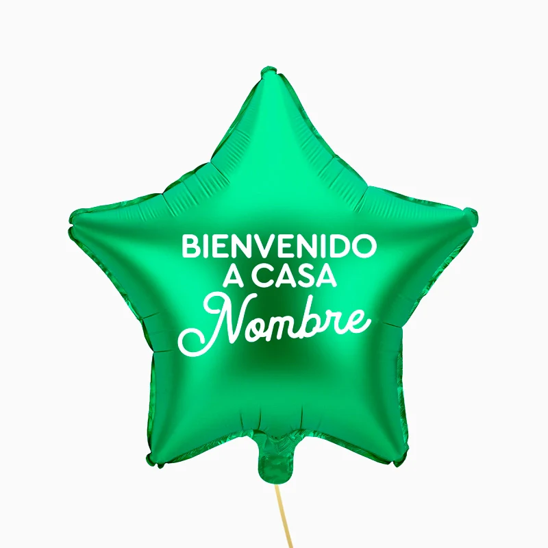 Globo Foil Estrella Verde Personalizado Bienvenido a Casa Vinilo Blanco - Image 2