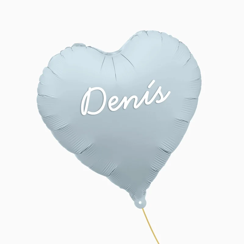 Globo Foil Mate Corazón Azul Pastel Personalizado Nombre Vinilo Blanco