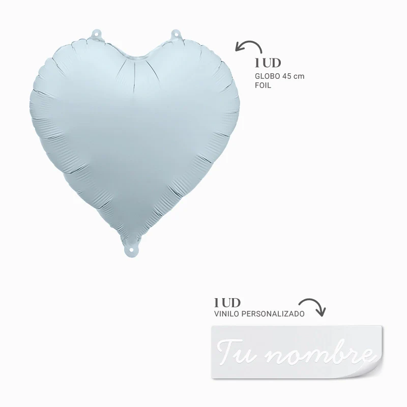 Globo Foil Mate Corazón Azul Pastel Personalizado Nombre Vinilo Blanco - Image 3