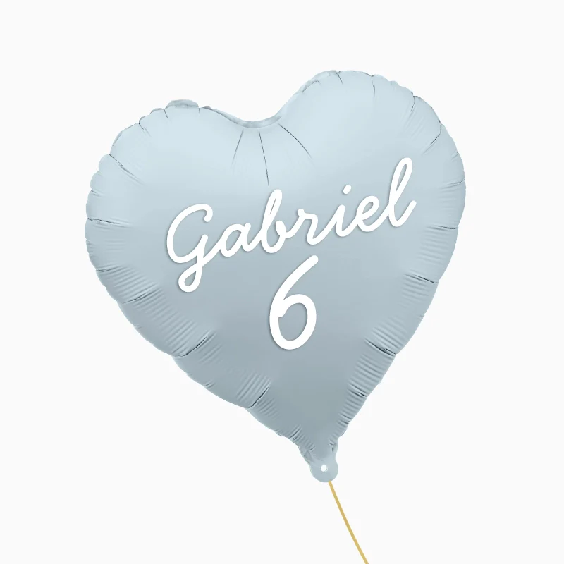 Globo Foil Mate Corazón Azul Personalizado Nombre y Edad Vinilo Blanco