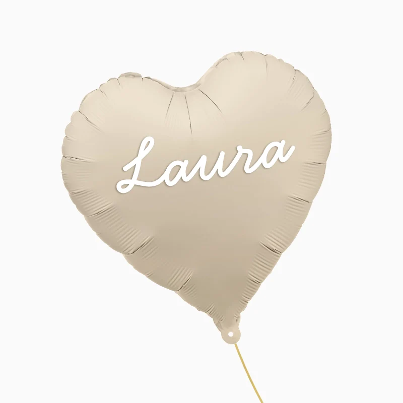 Globo Foil Mate Corazón Crema Personalizado Nombre Vinilo Blanco