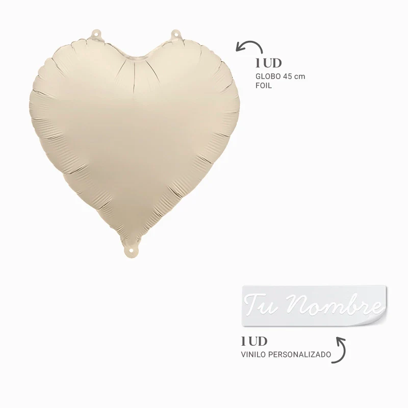 Globo Foil Mate Corazón Crema Personalizado Nombre Vinilo Blanco - Image 3