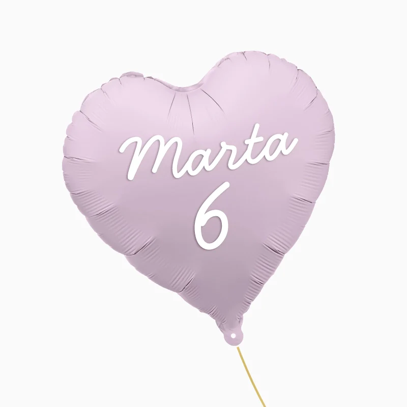Globo Foil Mate Corazón Lavanda Personalizado Nombre y Edad Vinilo Blanco