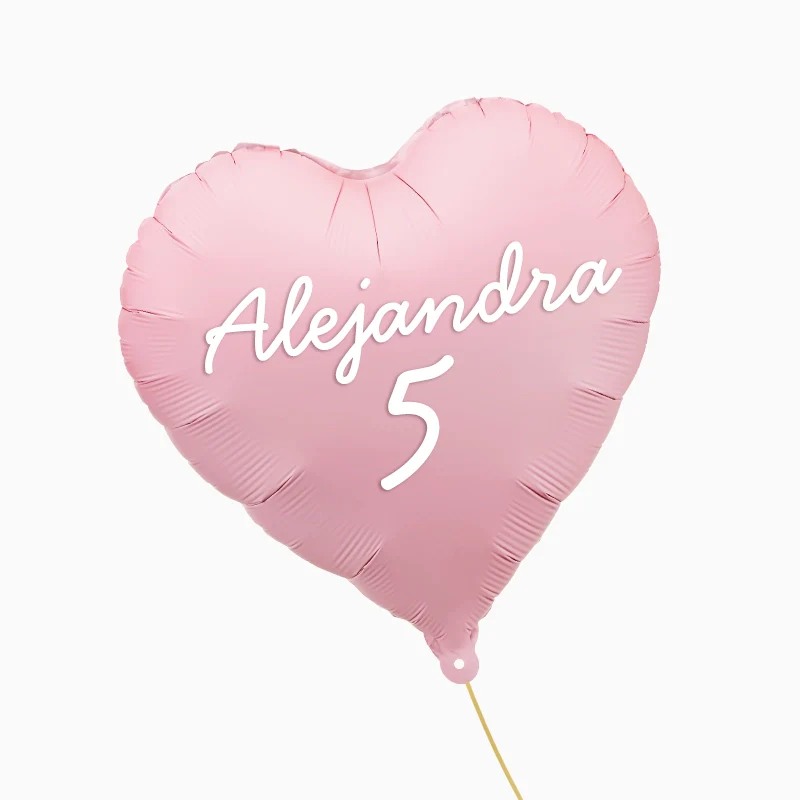 Globo Foil Mate Corazón Rosa Pastel Personalizado Nombre y Edad Vinilo Blanco