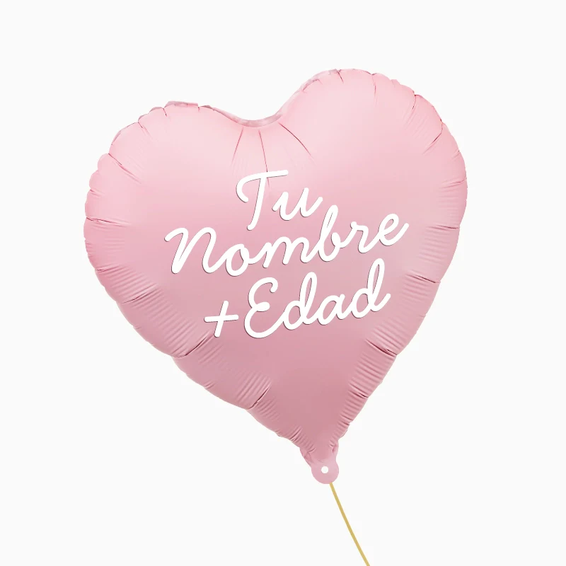 Globo Foil Mate Corazón Rosa Pastel Personalizado Nombre y Edad Vinilo Blanco - Image 2