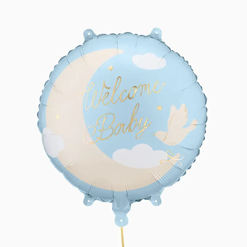 Globo Foil Redondo Ø 35 cm 'Welcome Baby' Azul Claro Pastel