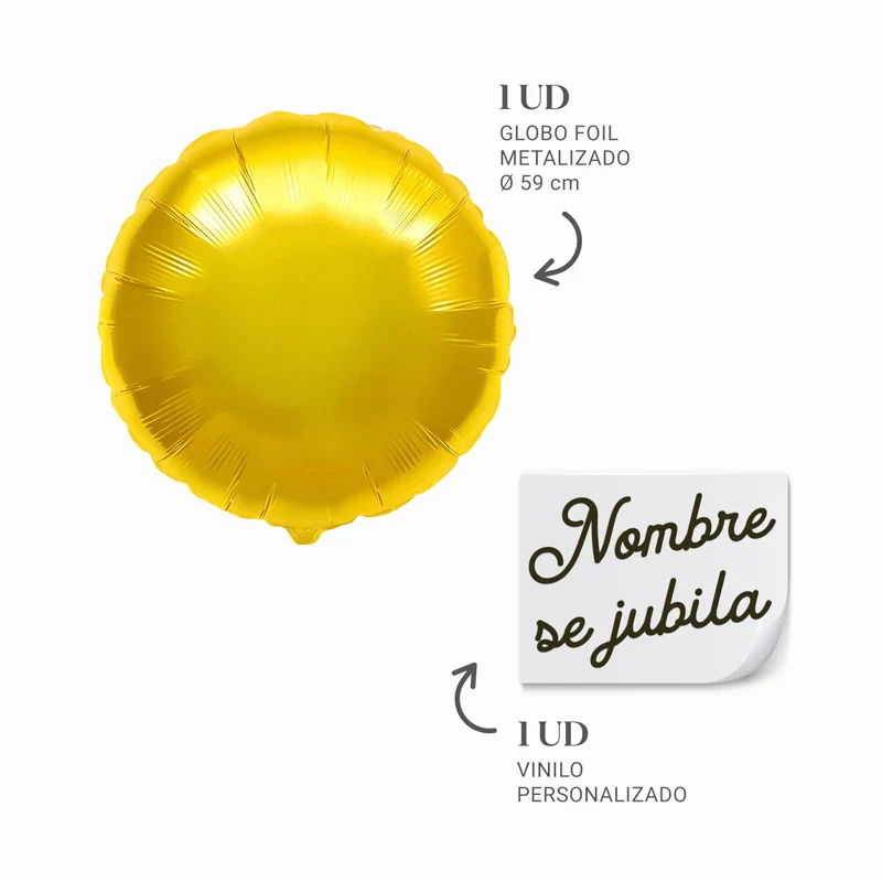 Globo Foil Redondo Ø 59 cm Oro 'Nombre se Jubila' Personalizado - Image 3