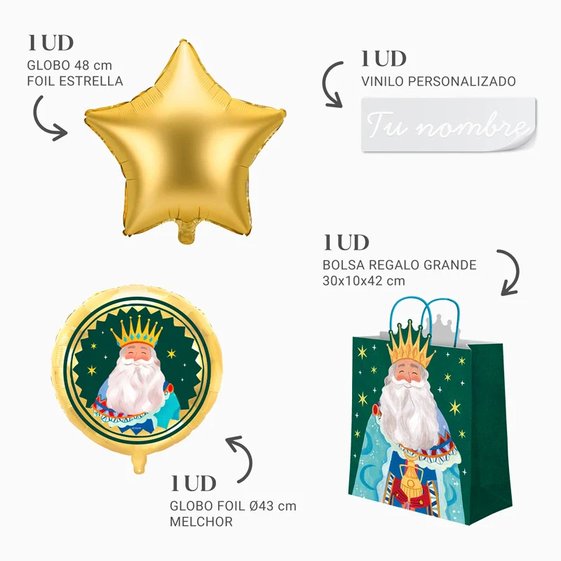 Globo Foil Rey Mago Melchor + Bolsa Regalo Grande + Estrella Oro Personalizado Vinilo Blanco - Image 4