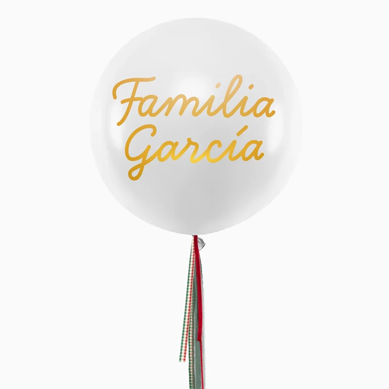Globo Jumbo 60 cm Blanco con Telas Familia 1 Apellido Vinilo Oro