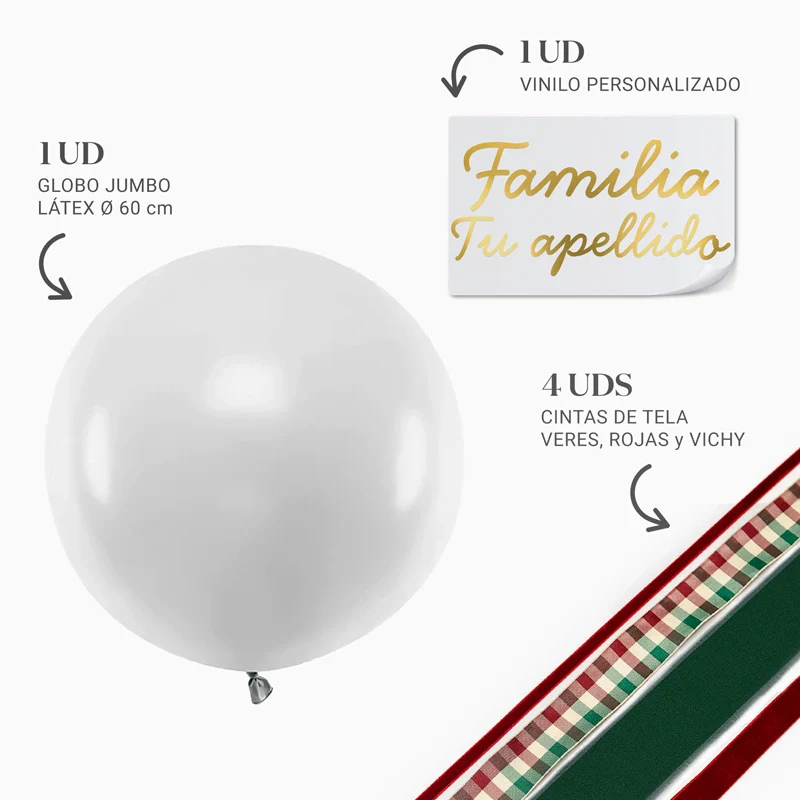 Globo Jumbo 60 cm Blanco con Telas Familia 1 Apellido Vinilo Oro - Image 5