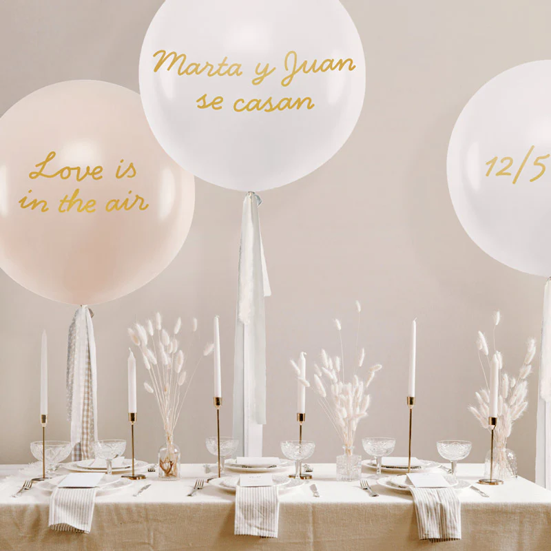 Globo Jumbo 60 cm Blanco Pastel Telas Gasas Blanco Gris Personalizado Vinilo Oro - Image 3