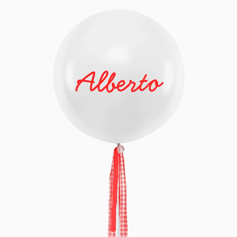 Globo Jumbo 60 cm Blanco Pastel Telas Vichy Personalizado Vinilo Rojo