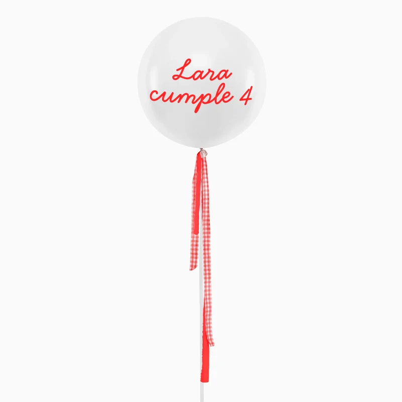 Globo Jumbo 60 cm Blanco Pastel Telas Vichy Personalizado Vinilo Rojo - Image 4