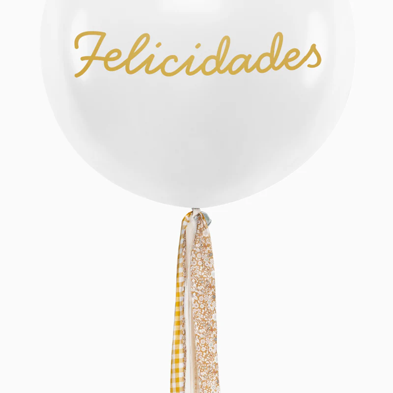 Globo Jumbo 60 cm Blanco Pastel Telas Vichy y Floral Ocre Personalizado Vinilo Oro - Image 6