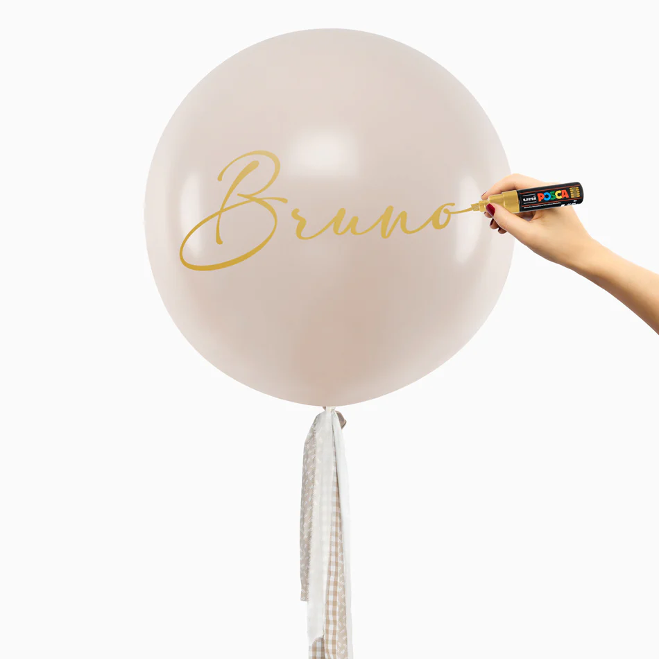 Globo Jumbo 60 cm Nude Pastel Telas Vichy y Floral Nude Personalizado Rotulador Oro