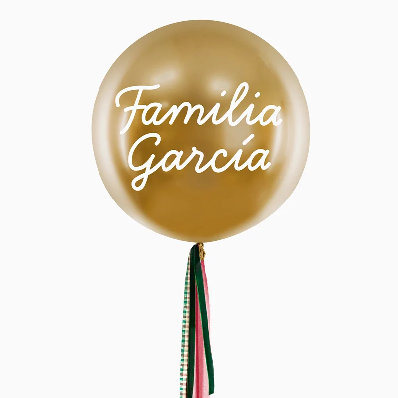 Globo Jumbo 60 cm Oro con Telas Familia 1 Apellido Vinilo Blanco