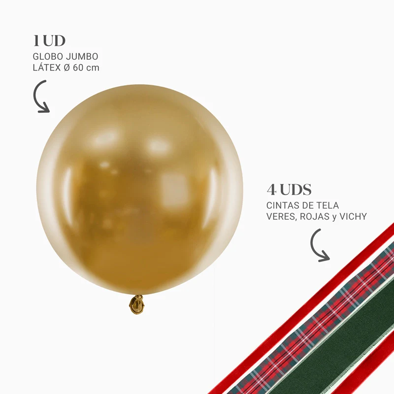 Globo Jumbo 60 cm Oro con Telas Navideñas Sin Personalizar - Image 4