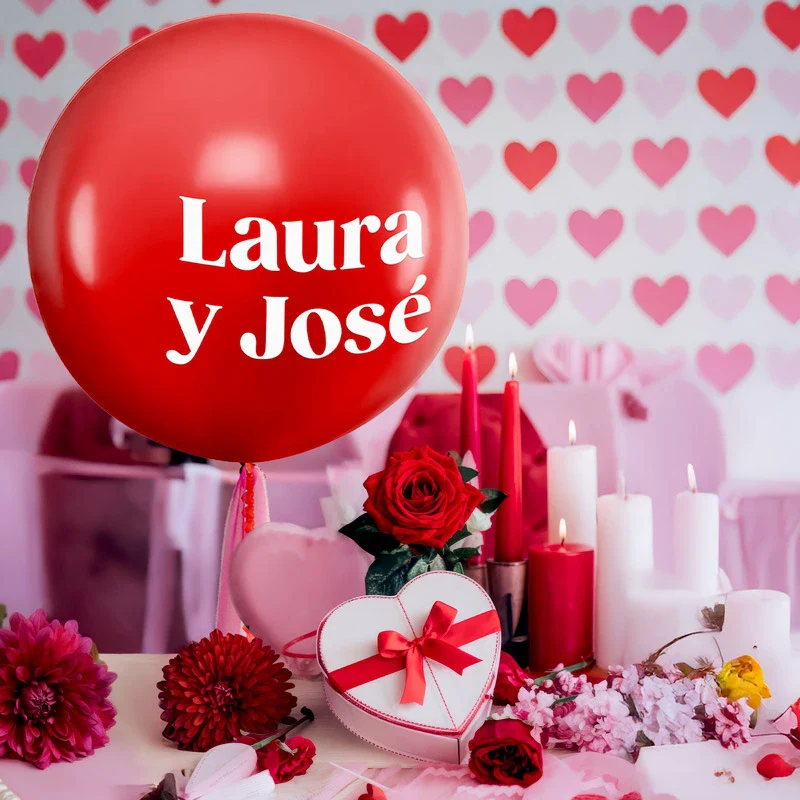 Globo Jumbo 60 cm Rojo Telas Corazón Personalizado Vinilo Blanco - Image 4