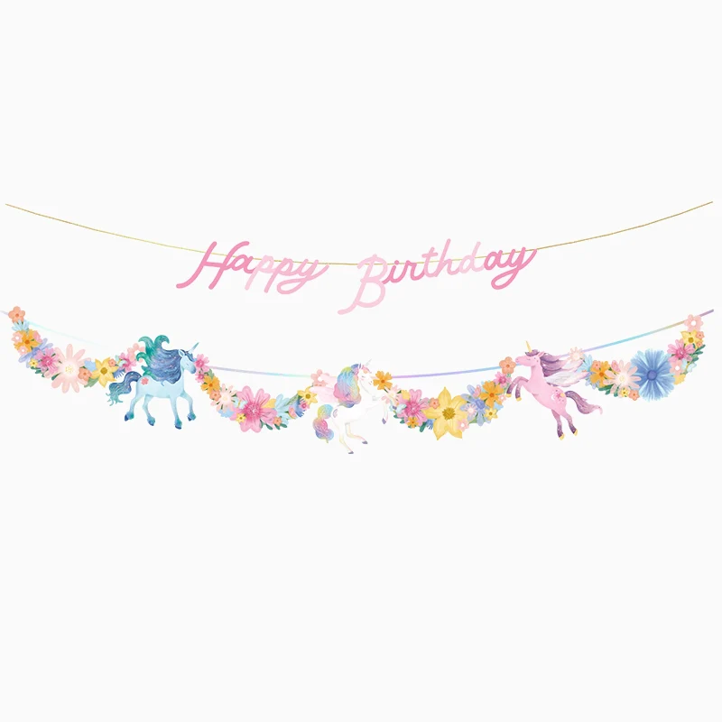Guirnalda Doble Cartón 'Happy Birthday' Unicornios Mágicos 3.10 m