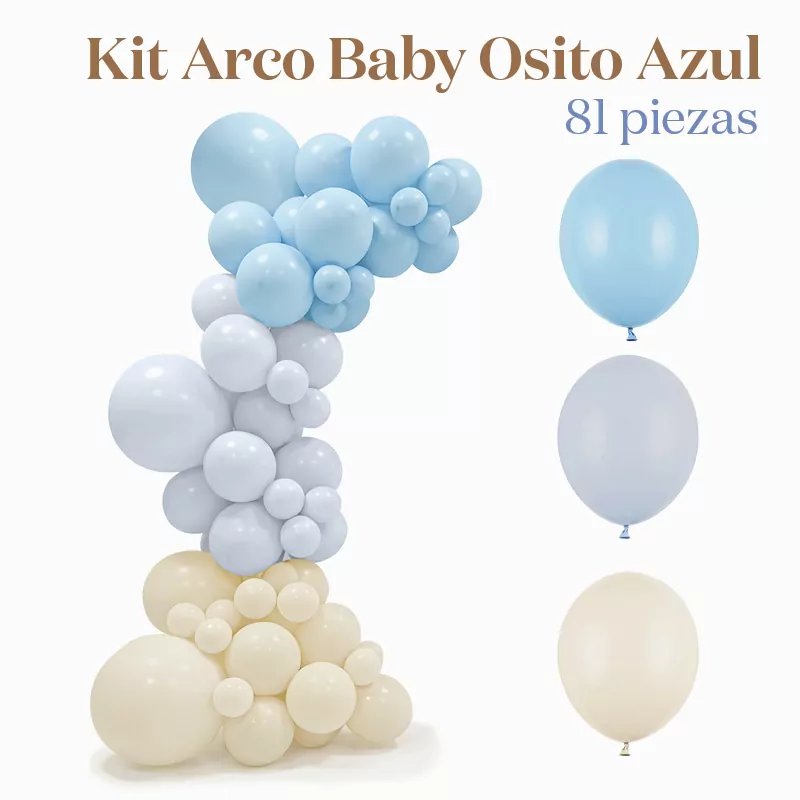 Kit Arco Globos Baby Osito Azul