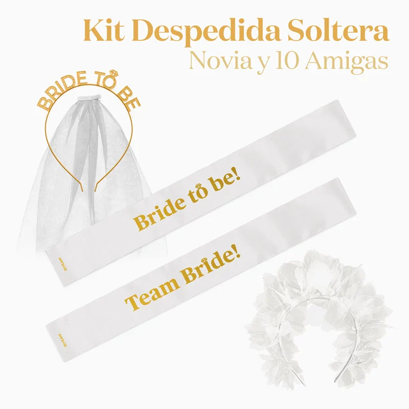 Kit Banda Despedida Soltera Bride y 10 Team Bride Blanco