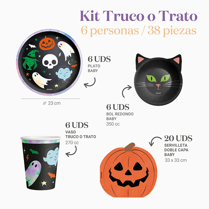 Kit Mesa Basic Truco o Trato 6 Personas 38 piezas - Image 3
